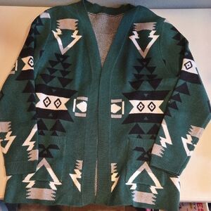 Tribal Patterned Cardigan in Forest Green